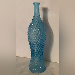 Vintage, Blue, Diamond Cut Italian Textured Glass Vase